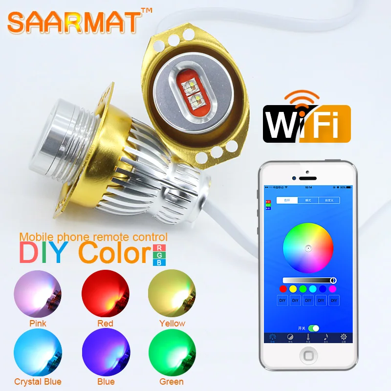 

2X WiFi RGB Color 12V For BMW E90 E91 E92 M3 E60 E61 E63 E64 E70 X5 E71 X6 LED Car-styling Angel Eyes light Headlight Lamp Car