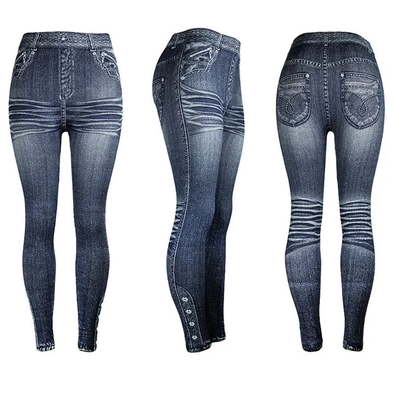 Джеггинсы Женские Бесшовные легинсы с принтами новые джинсы тонкие женские джинсовые обтягивающие брюки размера плюс