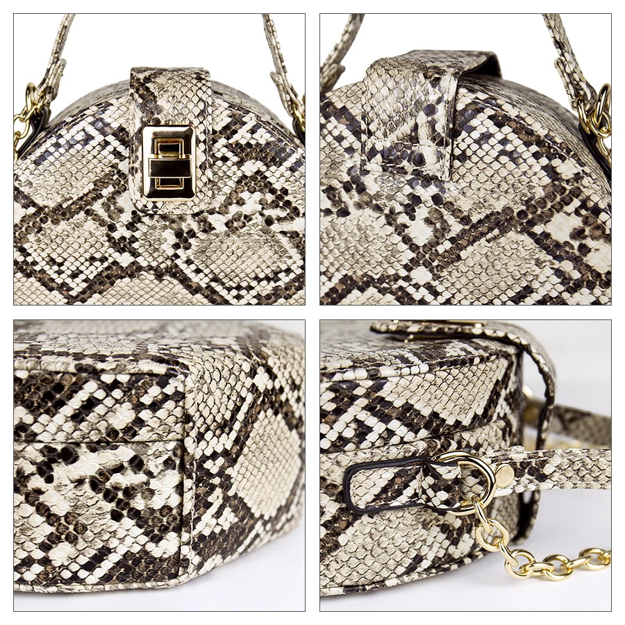 Round Snakeskin Print Crossbody Bag for women 2019 PU Leather Shoulder Bags Ladies Quilted Chain Purses and Handbags Mini Circle