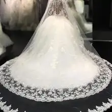 Новинка, 3 метра, длина, свадебная вуаль, один слой, кружево, бисер, край, длинная Роскошная свадебная фата, кружевная вуаль