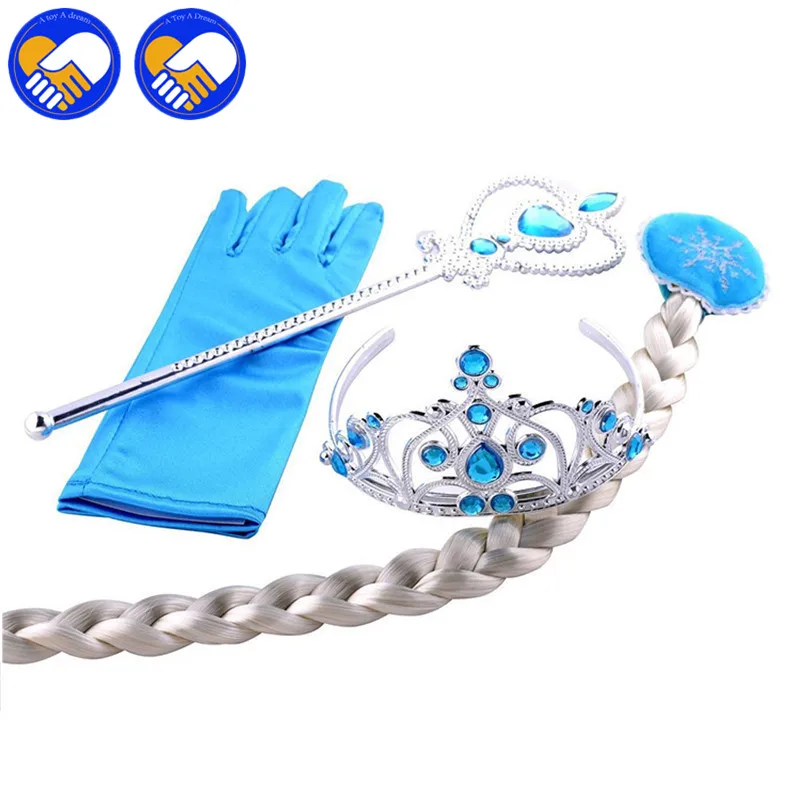 

NEW 4Pcs/set 5 Styles Elsa Anna Cosplay toy Princess Accessories Crown Gloves Braid Wig Magic Wand Figure Toys Girl Play Set