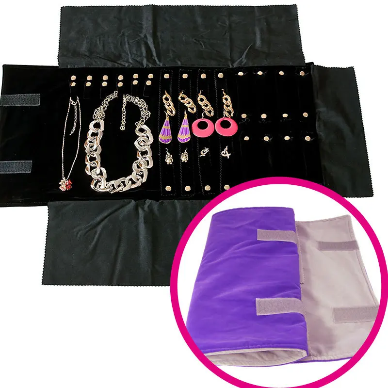 Free Shipping Black Velvet Jewelry Display Rolls Travel Portable