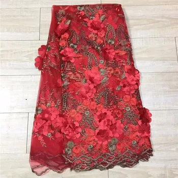 

Red Color 3D Lace Fabric 2018 High Quality Lace 3D Embroidered French Beaded Tulle Lace Hot Sale French African Lace Fabric