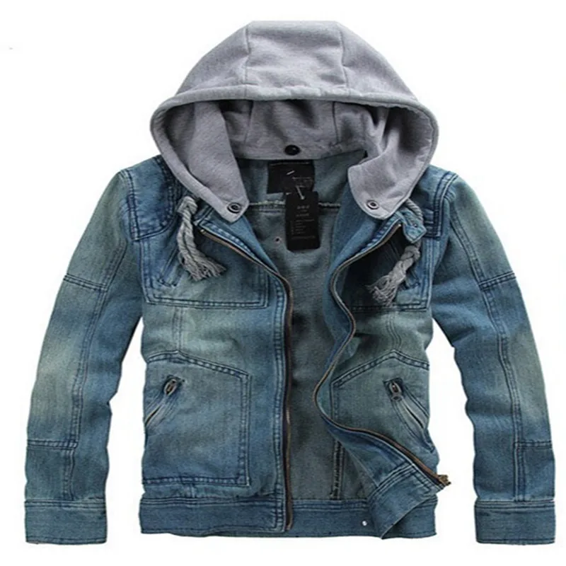 

New Hooded men's fashion leisure cowboy coat washed removable hat cowboy clothing coat coat pure color cultivate one's morality