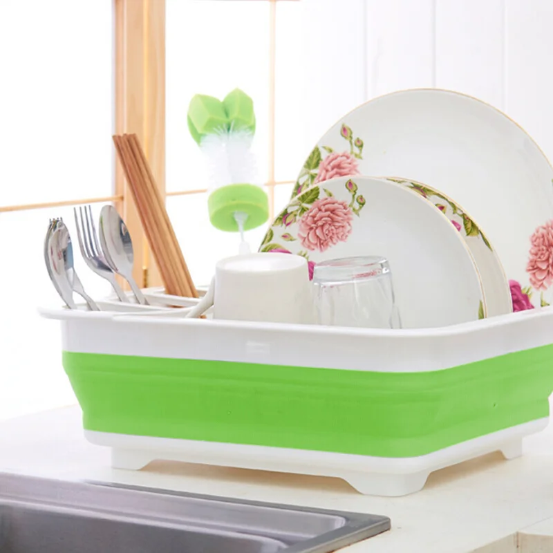 Foldable Drain Bowl Dish Drying Rack Cutlery Storage Box Dish Drainer Stand Cup Holder Home Kitchen Accessories Organizer