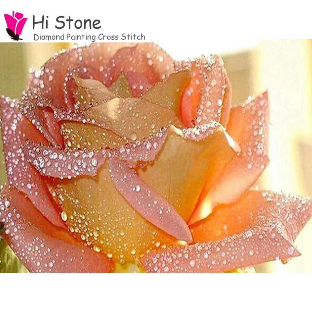 

5D DIY Diamond Embroidery Rose Pink Dew Roses Water Florals Diamond Painting Flowers Romantic Gifts Box Packing Full Rhinestone