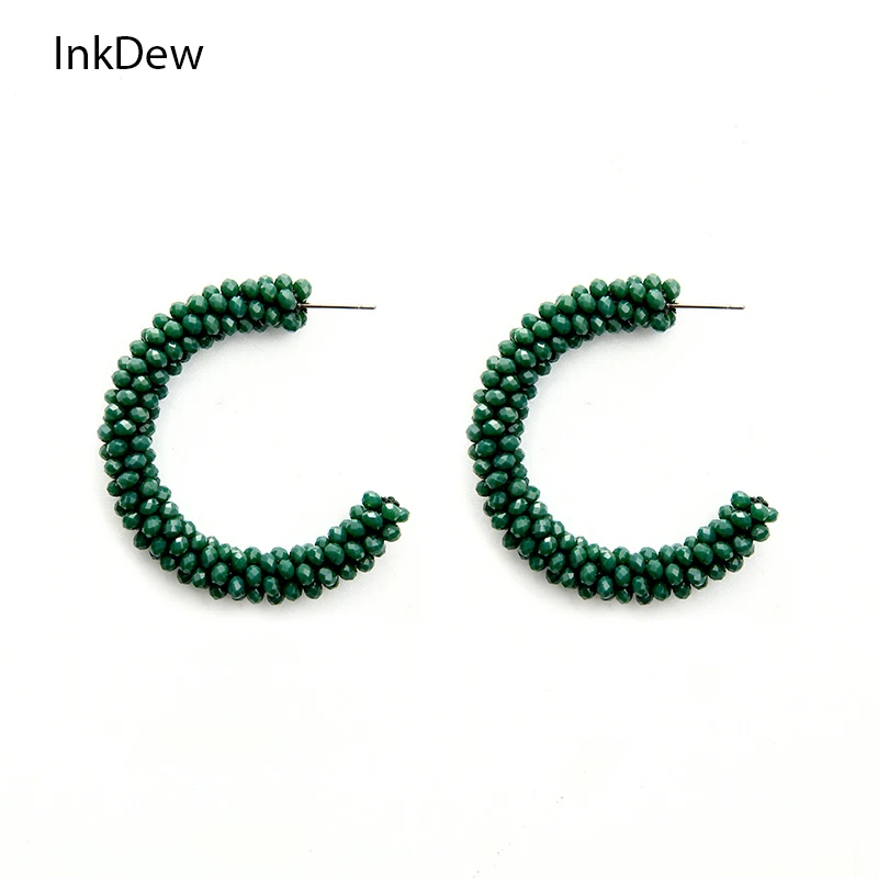 

INKDEW C Type Beads Crystal Hoop Earrings Trendy Geometric Round Shiny Big Earrings For Women Gift Party New Design boho
