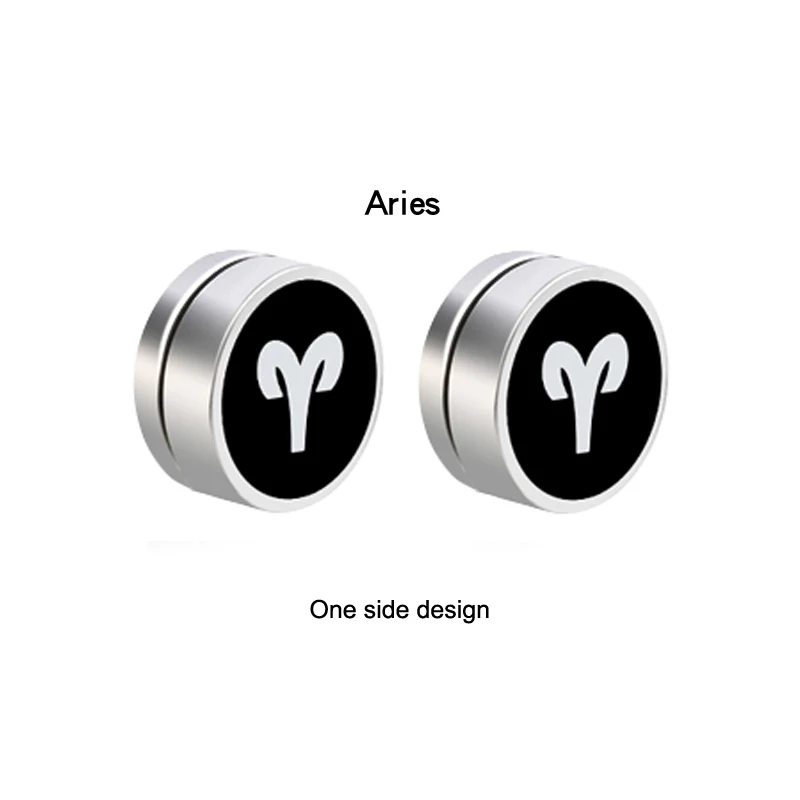 Innopes корейская мода Клип Серьги Геометрические круглые магнитные поддельные серьги зажим из нержавеющей стали 12 серьги с созвездиями - Окраска металла: 030018D Aries