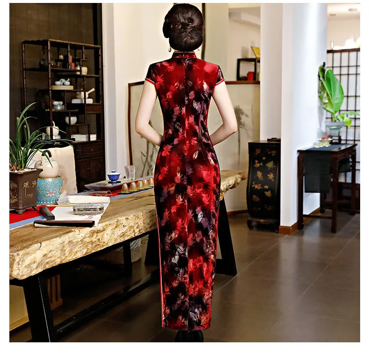 Новый женский осень-зима бархат толстое Ципао большой Размеры Мать платье Cheongsam Qipao платье элегантный красный