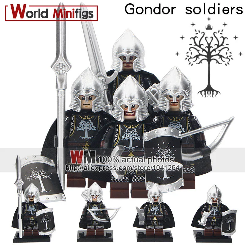 

4PCS/LOT Lord of the Rings Knight Soldier of Gondor Heavy Spear Infantry Sword Building Blocks Bricks Toys