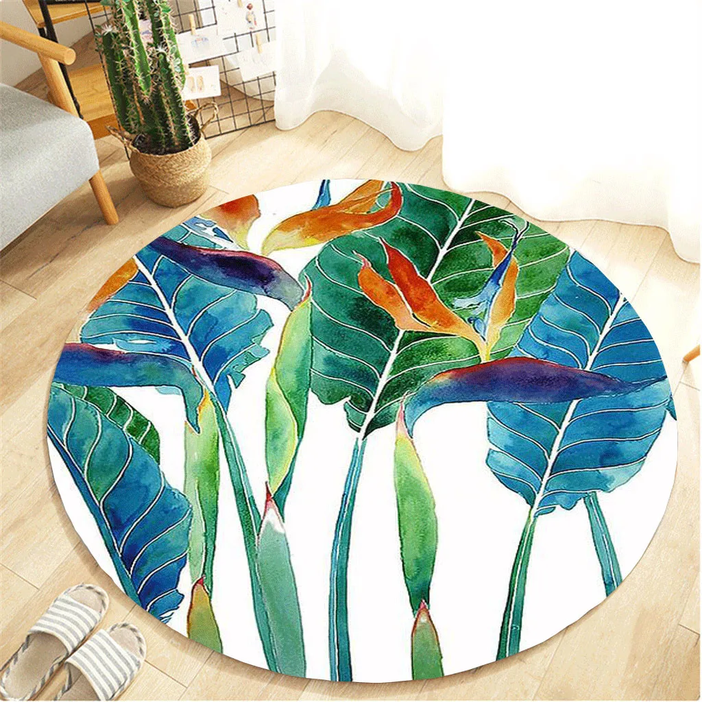 Креативный коврик для ванной с тропическими растениями и цветочными элементами, круглый ковер для ванной комнаты 60 см, коврики для спальни, прихожей
