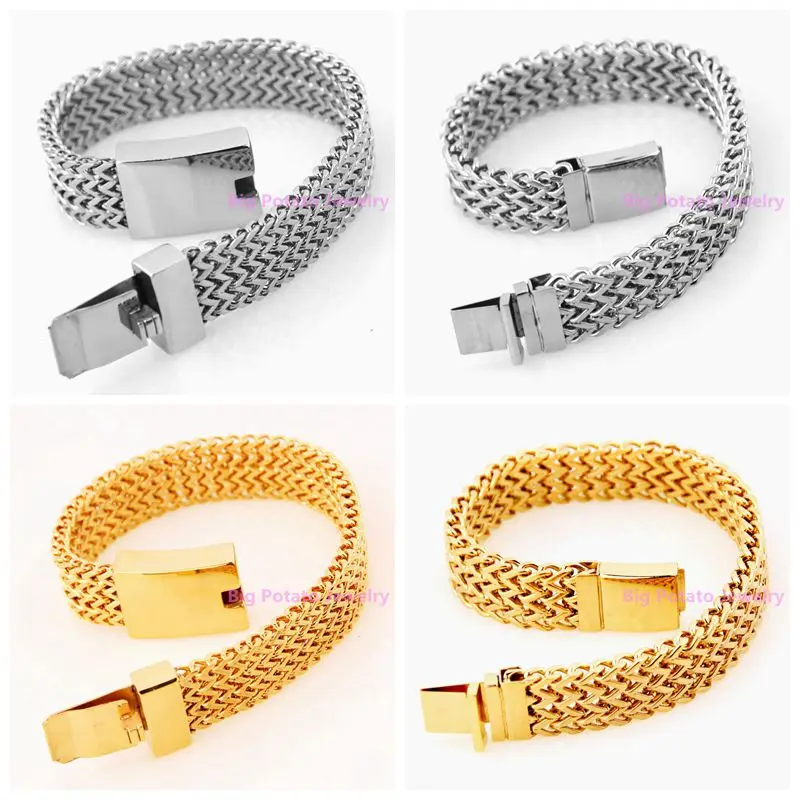 

Personality Charming Four Style Men's Boy's Wristband Jewelry 316L Stainless Steel Yellow Gold Silver Quartet Mill Bracelet