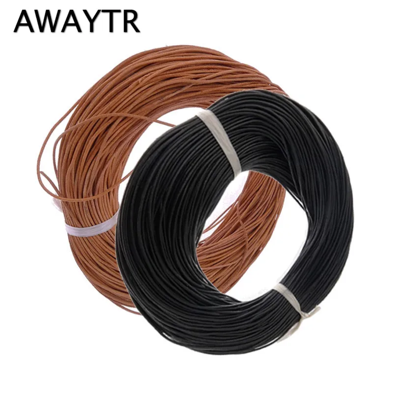 

AWAYTR 20m 1mm Black Real Leather Round Cord/String/Thread Natural Brown Making/Design Jewelry Necklaces Pendant Bracelet