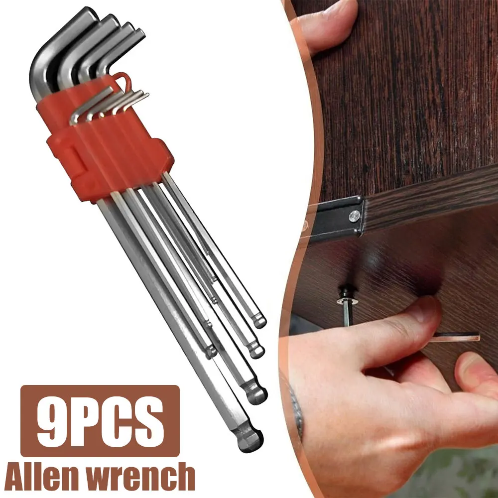 

9pcs 200mm Hexagon Allen Key Wrench Tools set imbus Matte Chrome Ball End Spanner set Screwdriver Set Tool Kit