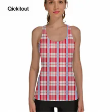 Qickitout Топы корректирующие лето Блузки рукавов цифровой печати Повседневное Полосатый плед банан Клубника Фрукты Безрукавки для женщин