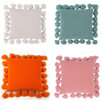 

Knitted Tassels Pillow Covers Cable Knitting Pillow Case Pillowcase Cover Solid Soft Warm Throw Pillowcase Princess Girl Room