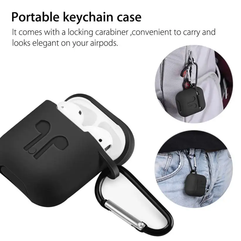 

Silicone Cover Skin Case w/ Carabiner+Anti-lost Earphone Strap for Apple AirPods Dropshipping Apr 3