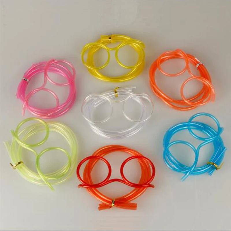 Fun Soft Plastic Straw Funny Glasses Flexible Drinking Toys Party Joke