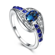 H: HYDE уникальные ювелирные изделия голубой Овальный циркон камень кольцо Серебряный цвет заполненные Свадебные обручальные кольца для мужчин и женщин