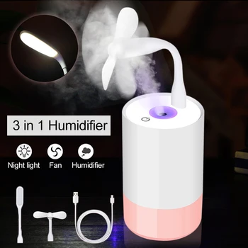 

Multifunctional Air Humidifier Cylindrical Ultrasonic Aromatherapy Diffuser Cool-mist Maker with Fan Table Lamp USB Ion Atomizer