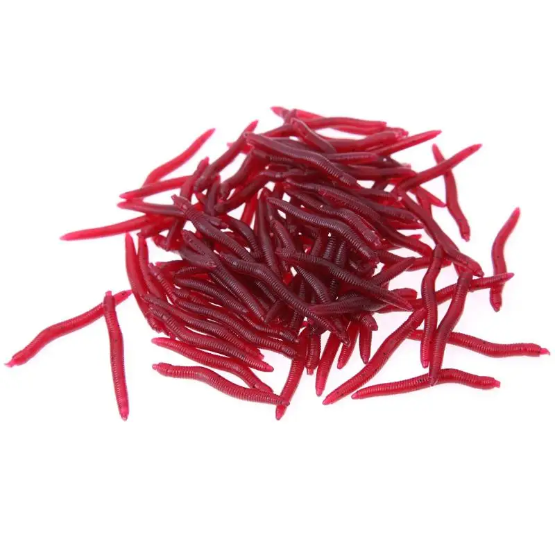 

100pcs/lot 4cm Dark Red Fishing Lure Soft Maggot Earthworm Plastic Artficial Bait Bionic Worm Fishy Smell for Fishing Pesca