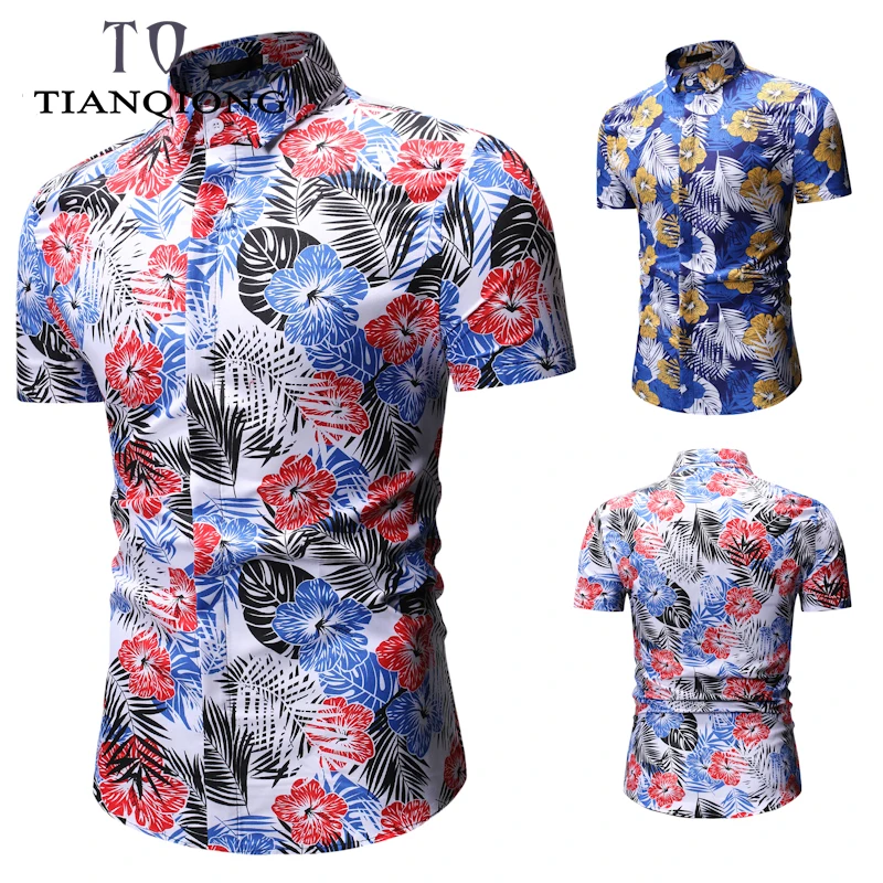 

2019 Men Shirt Summer Retro Style Print Beach Hawaiian Shirt Men Casual Short Sleeve Hawaii Shirts EUR Plus Size 3XL