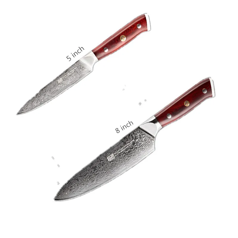 

Aus10 Rose Wood Handle Japanese Damascus Chef Knives Damascus Steel Santoku Knife Set 67 Layer Professional Kitchen Knives Set