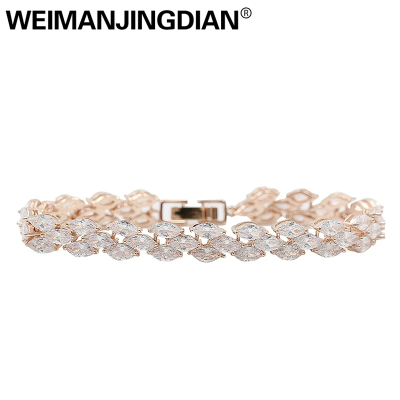 WEIMANJINGDIAN الشق مجموعة ماركيز قص مكعب زركونيا كريستال تنس ألور أساور للنساء أو الزفاف تشيكوسلوفاكيا الزركون مجوهرات