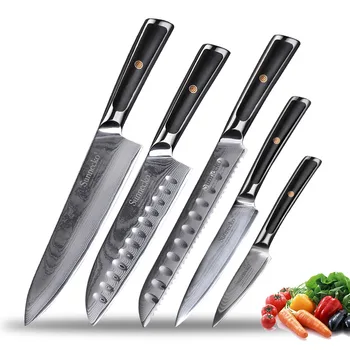 Modern Style – 5 Knives Set (B) – 73-layer Damascus (S&J Elite Series)