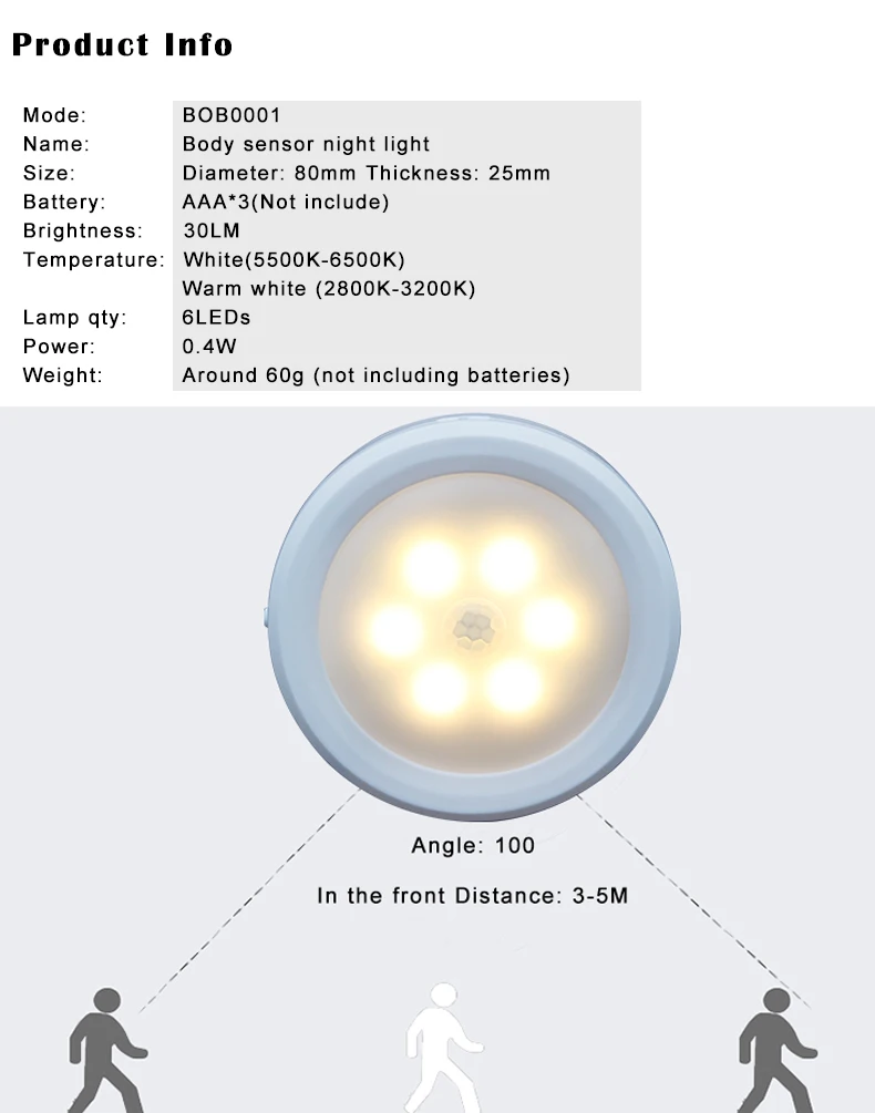 BOBEPD 6 светодиодный PIR датчик движения тела настенный светильник светодиодный ночной Светильник батарея для шкафа лестницы подвала прихожей настенный шкаф luminarias