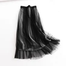 Розовый, черный эластичный пояс стрейч высокая талия миди плиссированный Блестящий тюль юбка для женщин женские юбки saia saias faldas