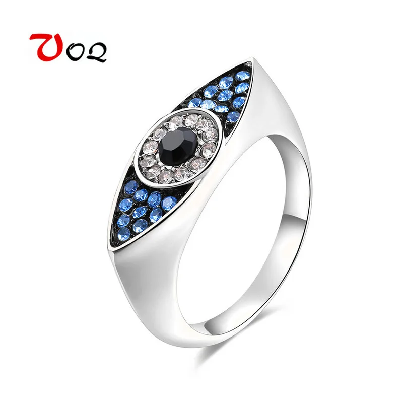 

New Arrival Austrian Crystal Jewelry Geometric Evil Eye Ring Rose Gold Silver Color Engagement Rings for Women Beautiful Gift