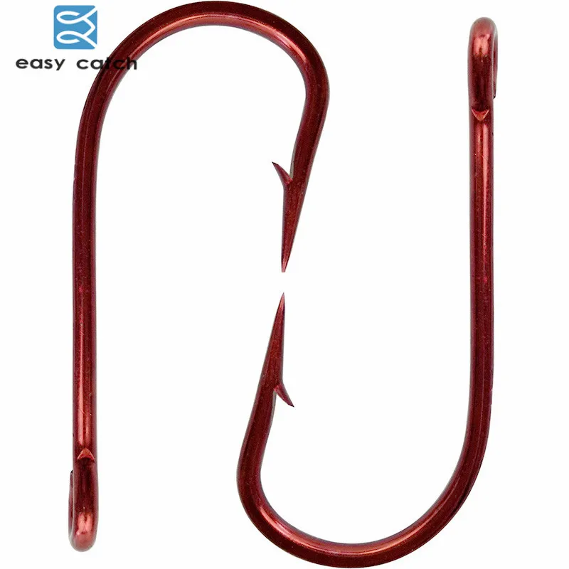 Easy Catch 50pcs 7766 Fishing Hooks Red Sharp Saltwater Fishing Big