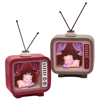 

Creative Cartoon Pig TV Model Night Light Figurine Micro Landscape Ornament Home Decoration Resin Crafts Children Christmas Gift