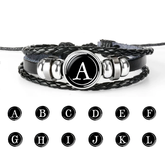 Wholesale New Accessories Stainless Steel Smooth Black Leather Braided Bracelet  Letters Personality DIY Bracelets for Men From m.