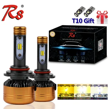 

R8 Patent Three Color LED Headlight Kit Z5 H1 H7 H11 9005 9006 H4 50W 5800LM Yellow and White Dual Color LED Light 3000K 4300K