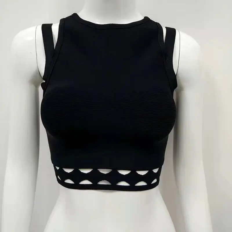 

Summer women sexy celebrity party bandage top bodycon sleeveless hollow out club high quality top