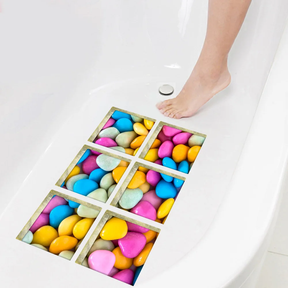 6pcs/set 3D Bathtub Stickers Non Slip Waterproof Bathroom Decor Self