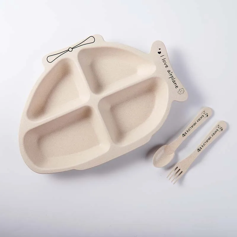 3Pcs Beige Airplane 3 шт./компл. Детские Еда хранения бамбуковые столовые приборы; прелестная однотонная посуда для малышей и детей постарше для тарелочной чаши eco-friendly Детские тренировочные столовые приборы набор - Цвет: 3Pcs Beige Airplane