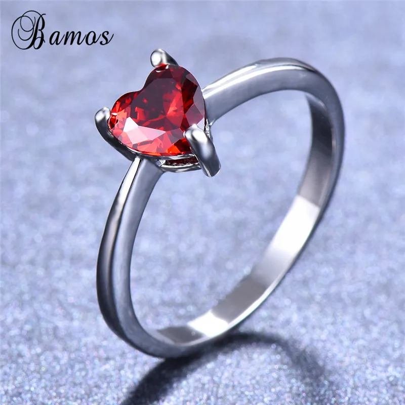 Bamos Mutilcolor AAA циркониевое кольцо в форме сердца Изысканные женские кольца с кристаллами 925 пробы, заполненные серебром, свадебные ювелирные изделия для женщин