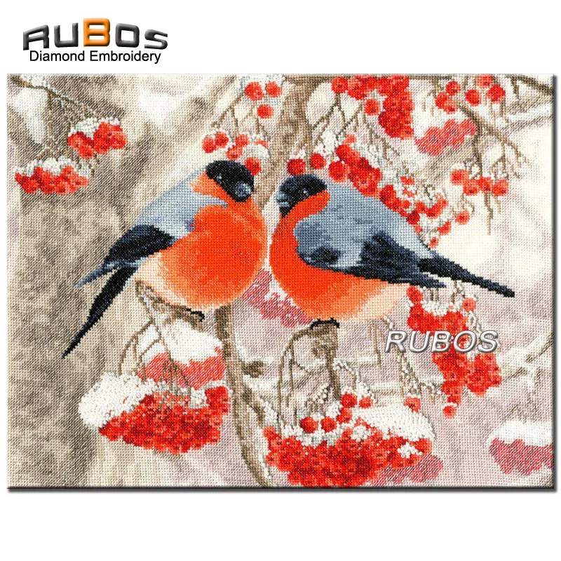 RUBOS DIY 5D Diamond Embroidery two Bullfinches Birds Diamond Painting Cross Stitch Set Diamond Mazayka Needlework Home Decor (1)