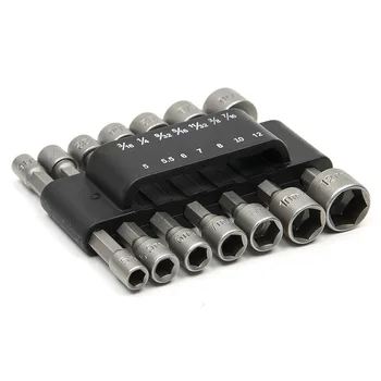 

New 14pc Power Nut Driver Set Quick Change Dual Metric & Standard SAE 1/4" Shank