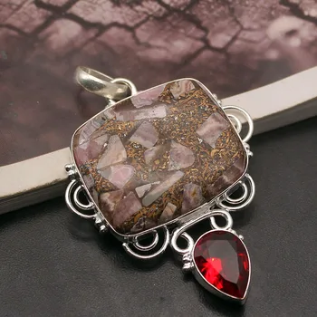 

Natural Rhodochrosite New Red Garnet 925 Sterling Silver Color Pendant Necklace Jewelry 2 3/8 INCH H18