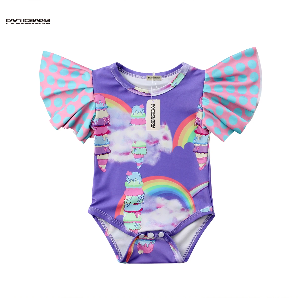 Floral Newborn Baby Girl Purple Bodysuit Clothes Ice cream Rainbow
