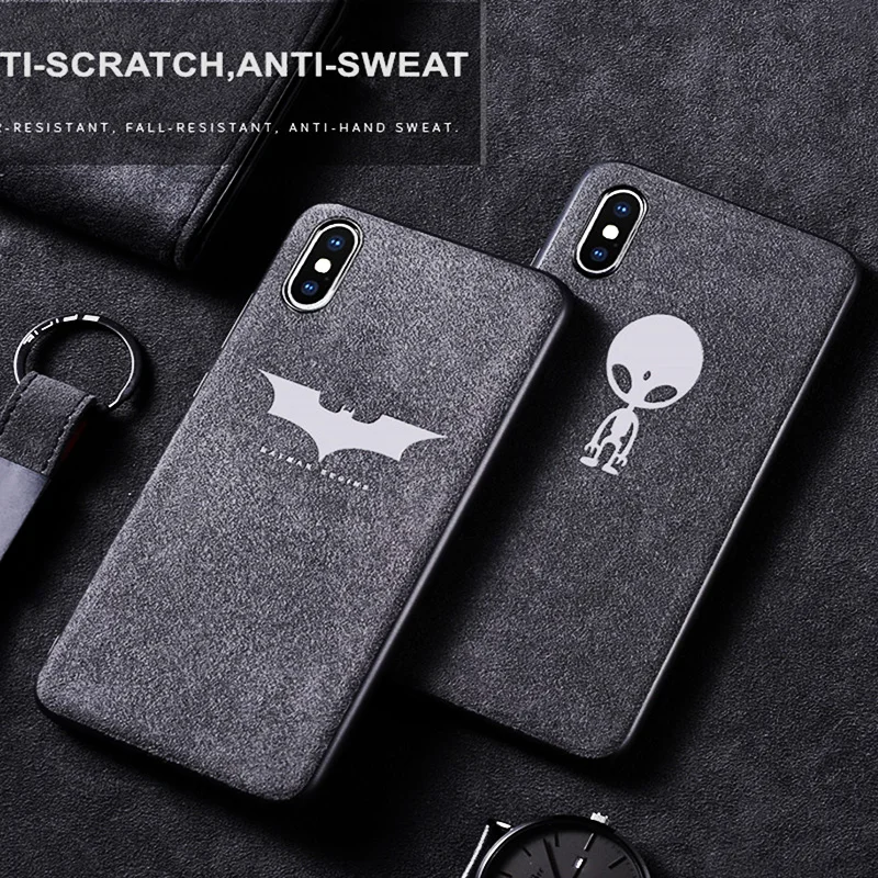 

Suede Fur Cover Case for IPhone 6 S 7 8 plus X XR XS Max 10 fundas Luxury Motorsport AMG GTR Car Batman Leather Soft phone Shell
