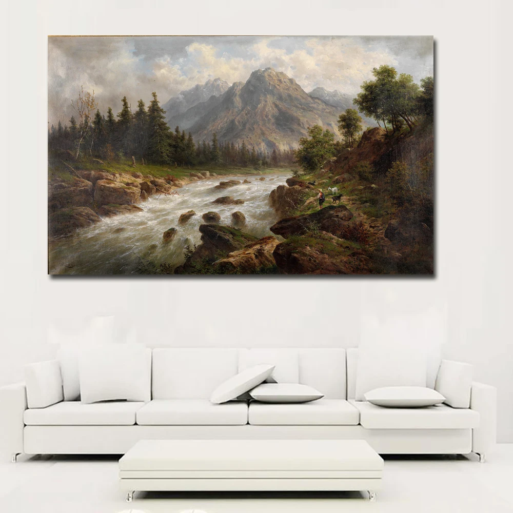 

SELFLESSLY Natural Classic Landscape Oil Paintings HD Print River,Tree,Castle Picture Printed Posters For Living Room Wall Art