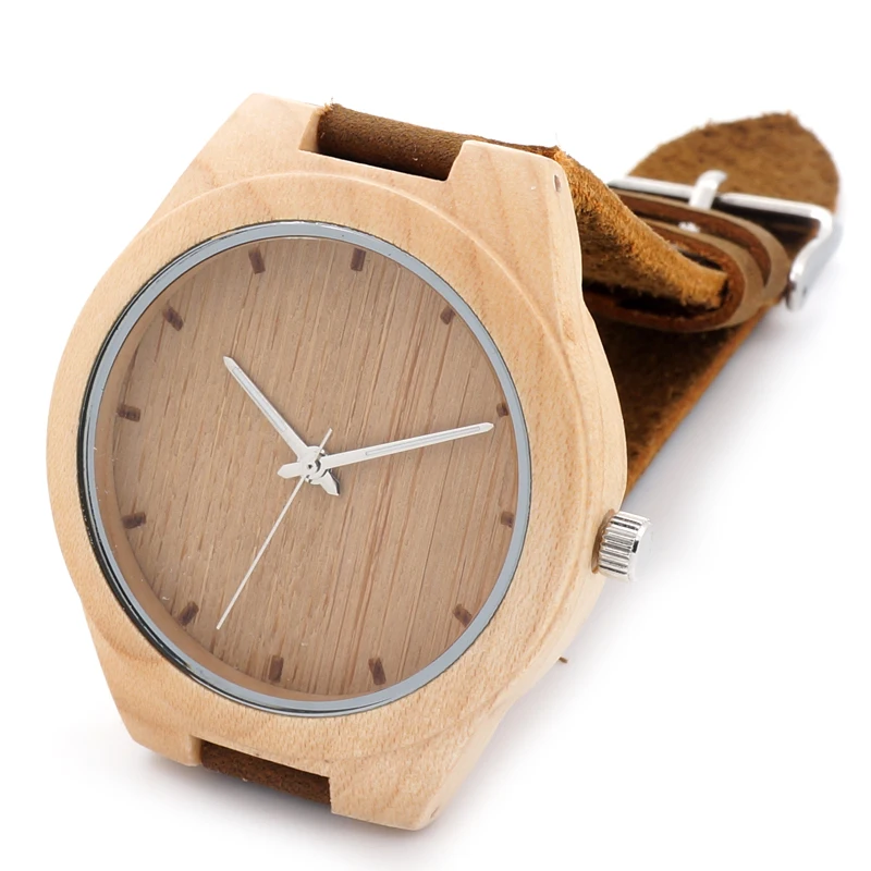 BOBO BIRD Mens 43mm Diameter Maple Wood Wristwatch Japan Movement 2035 Quartz Watch for Men with Leather Strap in Gift Box