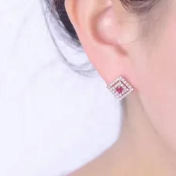 

natural ruby stud earrings s925 silver Natural red gemstone earring women classic luxury Square earrings jewelry for anniversary