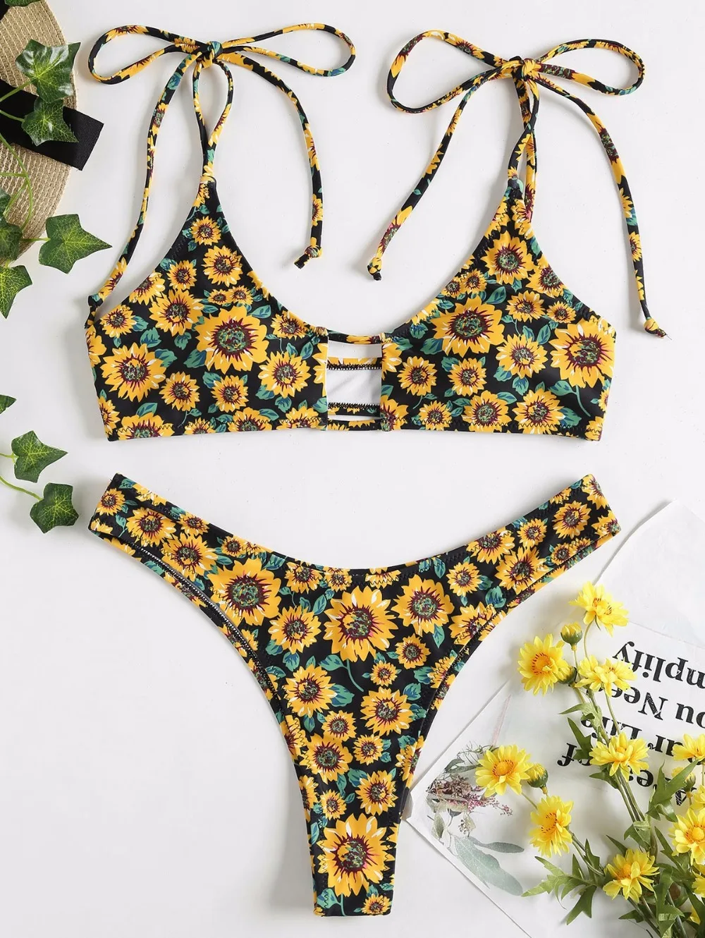 2018 Sexy Swimwear Beach Suit Sunflower High Cut Bikini Set Bathing ...