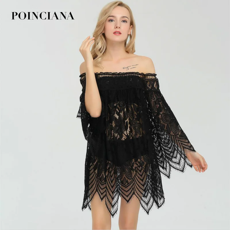 Kurze Spitze Schwarz Kleid Mit Spitze Sexy Strandkleid Von Guipure Robe Bustier Ete Auszuhohlen Langen Armeln Kleider Elegante Aliexpress